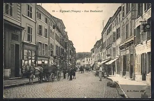 AK Épinal, Rue Rualménil avec calèches et passants