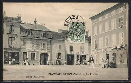 AK Mattaincourt, La Place avec l`Hôtel et Café des Vosges