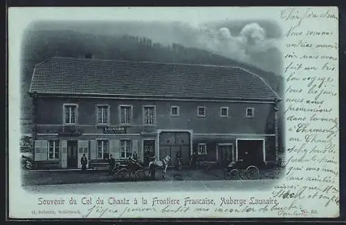 Mondschein-AK Col du Chantz, Auberge Lanaire à la frontière francaise