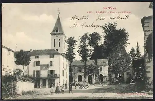 AK Anglès, Place de l`Église avec charrette et villageois