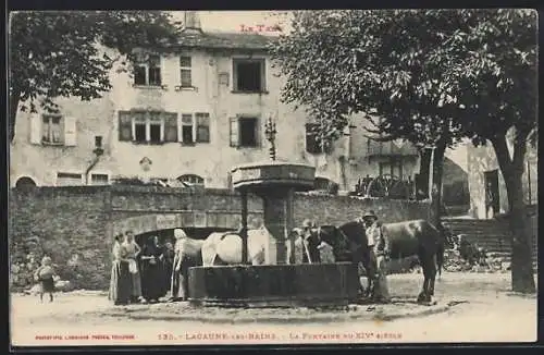 AK Lacaune-les-Bains, La Fontaine du XIVe Siècle