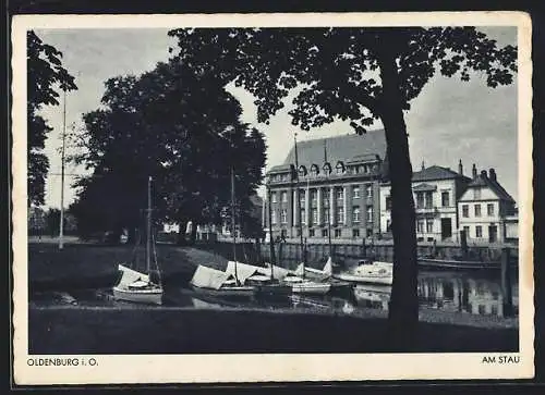 AK Oldenburg / O., Partie am Stau, Segelboote