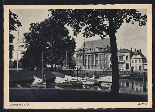 AK Oldenburg / O., Partie am Stau, Segelboote