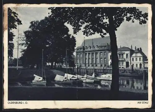 AK Oldenburg / O., Partie am Stau, Segelboote