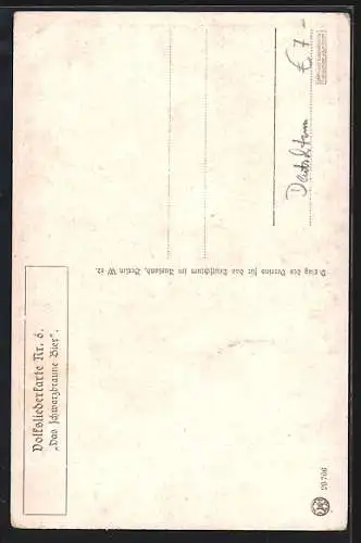 AK Studenten liebäugeln mit der Kellnerin, Volksliederkarte Nr. 6, Das schwarzbraune Bier