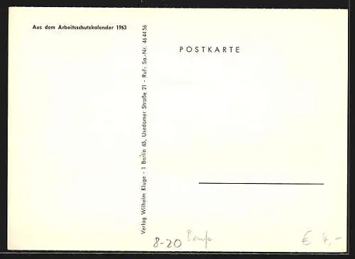 Künstler-AK Aus dem Arbeitsschutzkalender 1963, Binnenschiffahrt