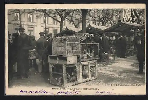 AK Paris, Le Marche aux Oiseaux, Taubenhändler