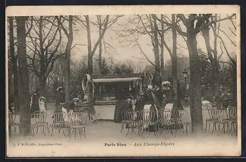 AK Paris Vécu, Aux Champs Elysées, Spaziergänger an einem Verkaufsstand