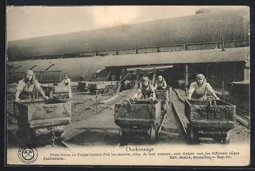 Künstler-AK Charbonnage, Plate-forme du Triage Central d`ou les chariots