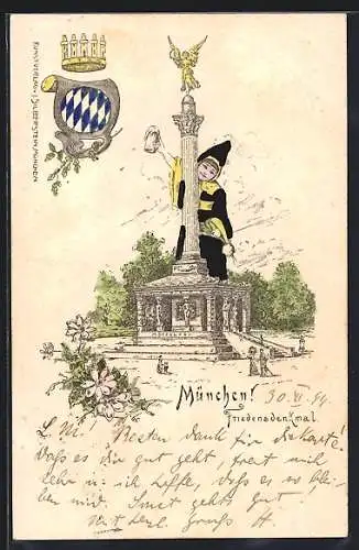 Lithographie Münchner Kindl am Friedensdenkmal