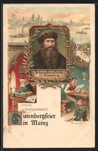 AK Mainz, 500. Gutenbergfeier, 1400-1900, Johann Gensfleisch zu Gutenberg