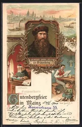 AK Mainz, 500. Gutenbergfeier, 1400-1900, Johann Gensfleisch zu Gutenberg