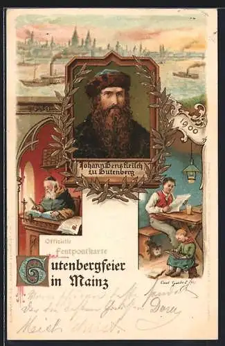 AK Mainz, 500. Gutenbergfeier, 1400-1900, Johann Gensfleisch zu Gutenberg