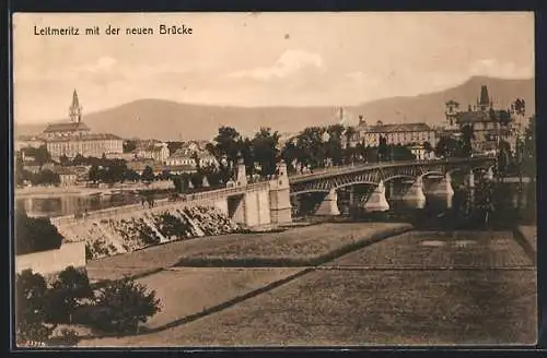 AK Leitmeritz / Litomerice, Ortsansicht mit der neuen Elbebrücke