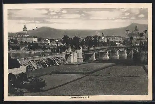 AK Leitmeritz / Litomerice, Ortsansicht mit Brücke aus der Vogelschau