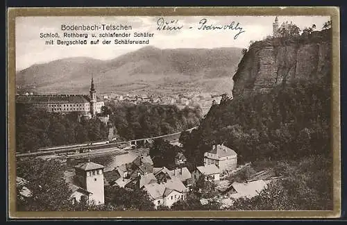AK Bodenbach-Tetschen, Schloss, Rothberg und schlafender Schäfer