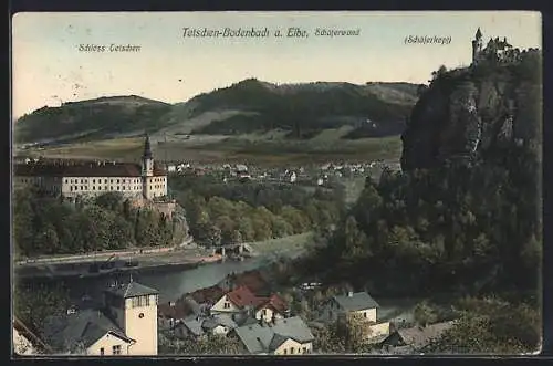 AK Tetschen-Bodenbach, Schloss Tetschen und Schäferkopf