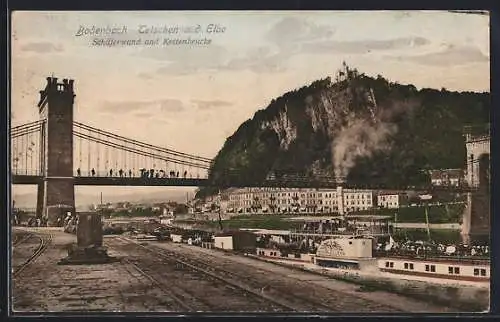 AK Bodenbach-Tetschen a. d. Elbe, Schäferwand und Kettenbrücke