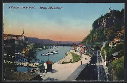 AK Tetschen-Bodenbach-Decin, Schloss & Schäferwand