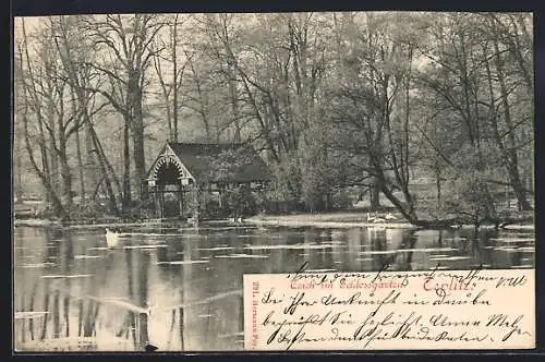 AK Teplitz Schönau / Teplice, Teich im Schlossgarten