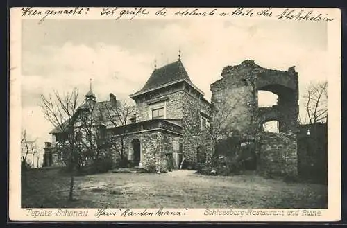 AK Teplitz-Schönau, Schlossberg-Restaurant und Ruine