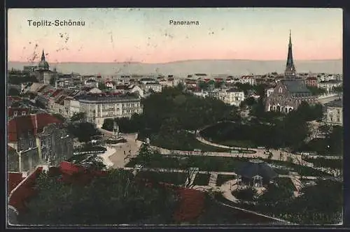 AK Teplitz-Schönau, Panorama der Ortschaft