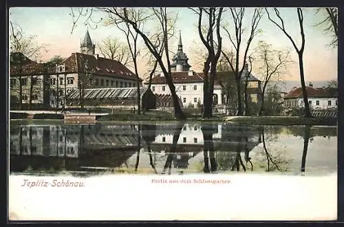 AK Teplitz Schönau / Teplice, Partie aus dem Schlossgarten