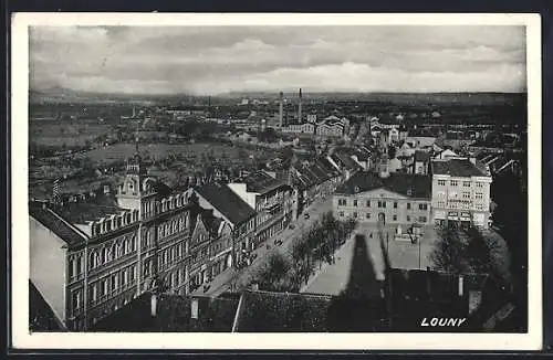 AK Louny, Ortsansicht aus der Vogelschau