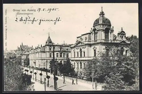 AK Aussig, Blick auf die Bismarckstrasse