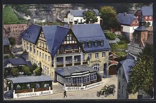 AK Herrnskretschen, Hotel Deutsches Haus aus der Vogelschau