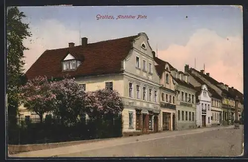 AK Grottau-Hradek Nad Nisou, Altstädter Platz mit Geschäft Josef Garlach