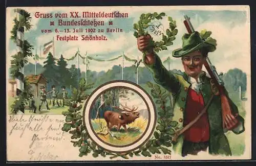 Lithographie Berlin-Pankow, Gruss vom XX. Mitteldeutschen Bundesschiessen 1902, Festplatz Schönholz