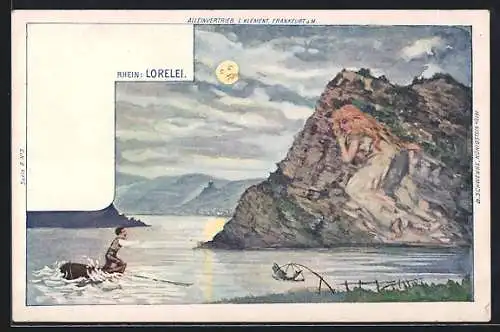 Künstler-AK Schwenke Ser. 6, Nr. 3: Rhein, Berg mit Loelei, Berg mit Gesicht / Berggesichter