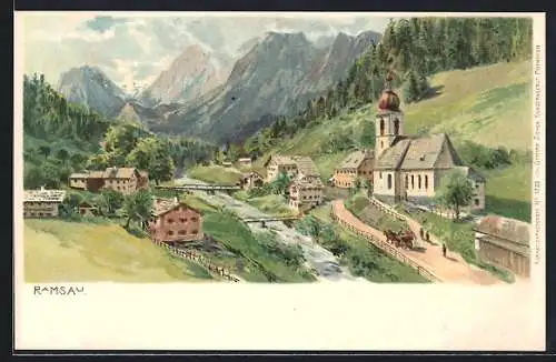 Künstler-AK Edward Harrison Compton: Ramsau / Berchtesgaden, Blick in den Ort