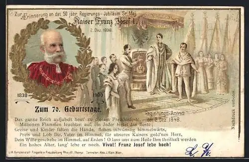 Lithographie Erinnerung an das 50 jähr. Regierungsjubiläum Kaiser Franz Josef I. von Österreich