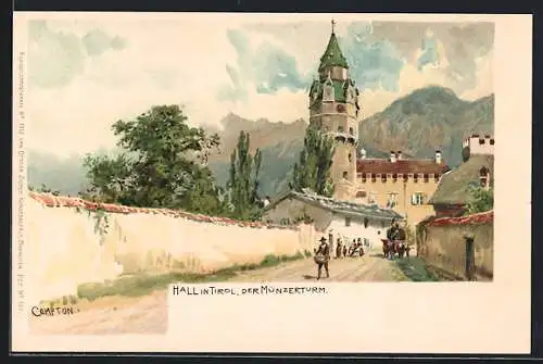 Künstler-AK Edward Theodore Compton: Hall in Tirol, Der Münzerturm