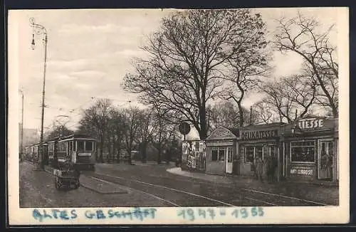 AK Wien, Franzensbrückenstrasse, Praterstern und Nordbahn, Strassenbahn und altes Delikatessen-Geschäft
