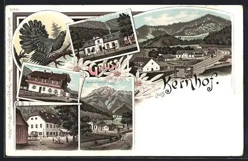 Lithographie Kernhof, Restaurant Schreiner, Gasthaus, Ortsansicht