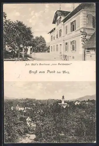 AK Puch bei Weiz, Joh. Gössl`s Gasthaus zum Feldseppel, Ortsansicht