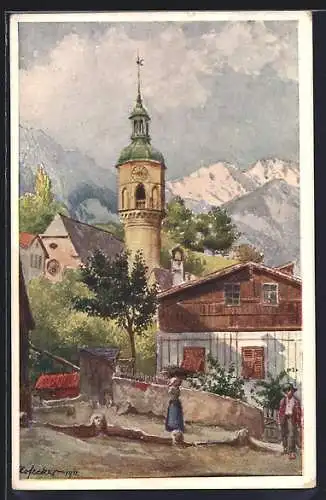 Künstler-AK E.F. Hofecker: Innsbruck, Höttinger Kirche