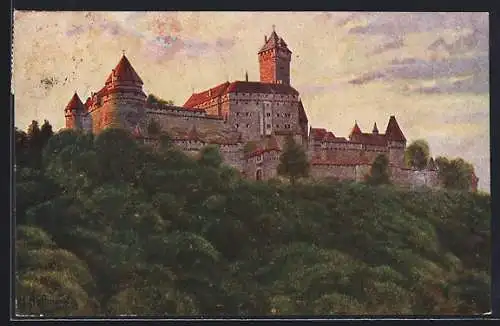 Künstler-AK Heinrich Hoffmann: Haut-Koenigsbourg, Burg im Abendlicht