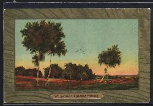 Künstler-AK Worpsweder Künstlerkolonie: Worpswede, Idyllische Landschaft am Spätnachmittag