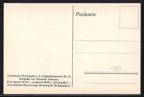 Künstler-AK Friedrich Lissmann: Edelfalke vor einer Berglandschaft