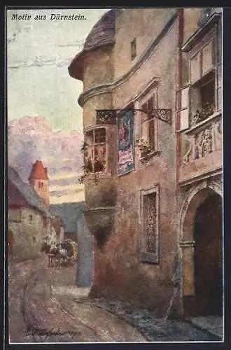 Künstler-AK E.F. Hofecker: Dürnstein, Gasthaus mit Kutsche