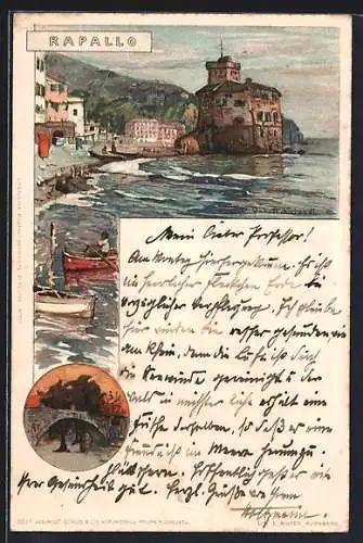 Künstler-AK Manuel Wielandt: Rapallo, Ruderboote am Kai