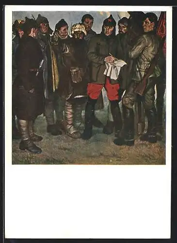 Künstler-AK Bolschewistische Revolutionäre bei einer Besprechung