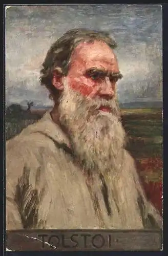 Künstler-AK Leo Graf Tolstoi, Kopfportrait