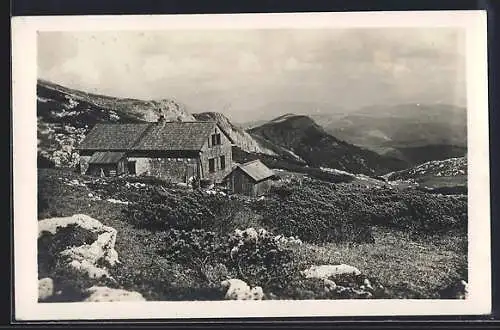 AK Graf Meran Schutzhaus /Hohe Veitsch, Ansicht mit Bergpanorama