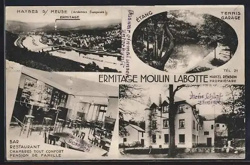 AK Haybes-sur-Meuse, Bar-Restaurant-Pension de Famille Ermitage Moulin Labotte M. Renson, Vue generale