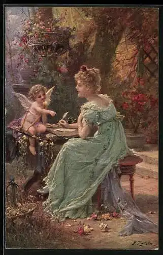 Künstler-AK Hans Zatzka: Inspiration durch Amor